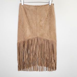 HAUTE MONDE Faux Suede Fringe Skirt L Boho Western